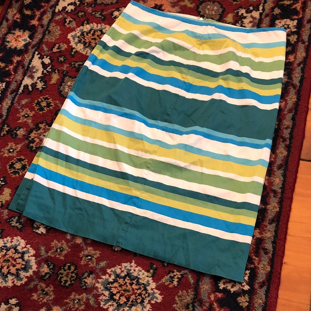 Boden Multicolor Striped Skirt — Teal, Blue, Lime & White